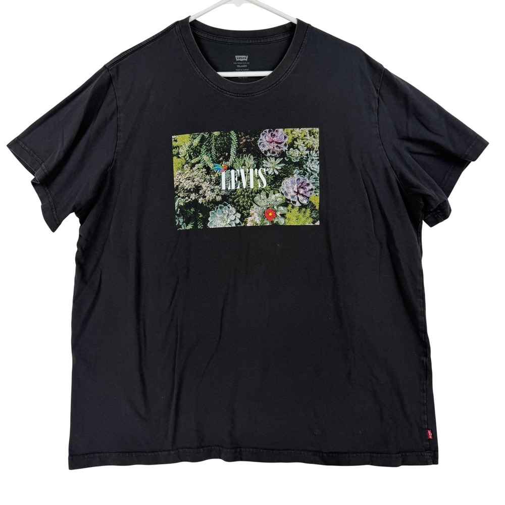 Levis Shirt Mens XL Black Floral Succulent Box Logo Graphic‎ Tee T-Shirt